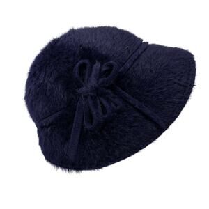 Vintage Bullock’s Sportswear Fuzzy Cloche Hat Navy Blue Felt Women’s